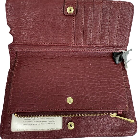 Fossil Preston Flap Clutch Leather Wallet Wine - Picture 5 of 13